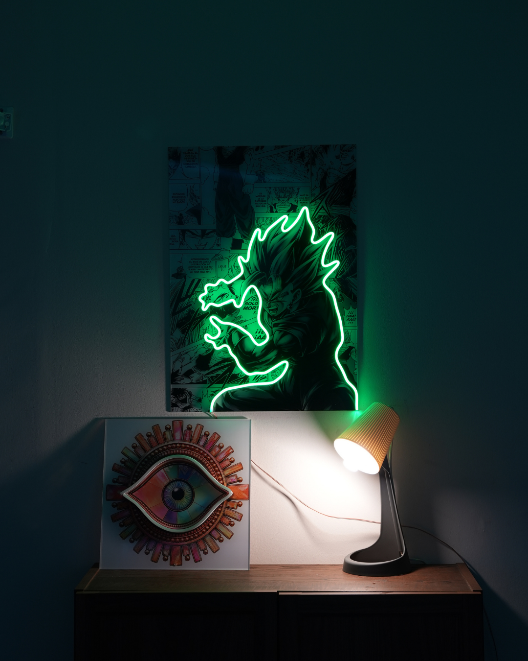 Anime & Oyun Odası Odaklı: Anime Dragon Ball Vegito Manga Kolajlı Yeşil LED Neon Tablo
