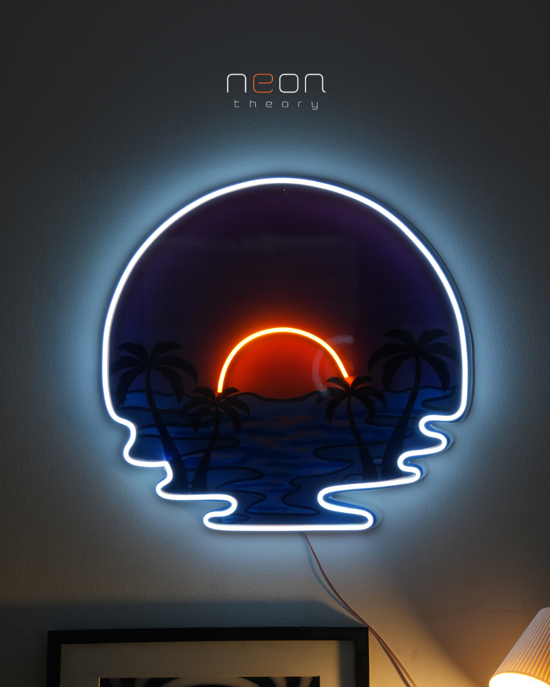 Modern & Şık: Gün Batımı & Palmiye Manzaralı Synthwave Çift Renk LED Neon Tablo