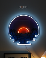 Modern & Şık: Gün Batımı & Palmiye Manzaralı Synthwave Çift Renk LED Neon Tablo