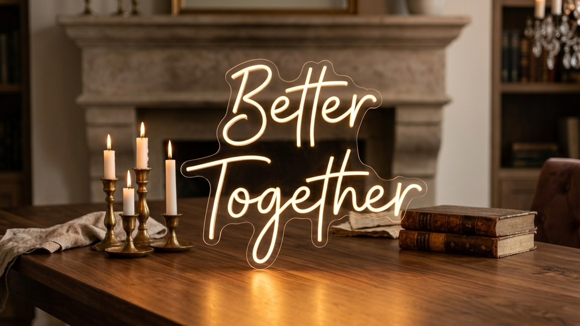 "Better Together" Led Neon Tabela  Şeffaf Akrilikli