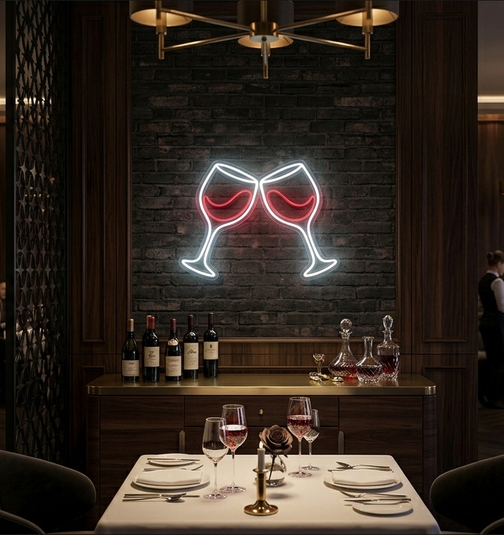 Kadeh Şerefine Neon Tabela (Wine Glasses LED Neon Sign)