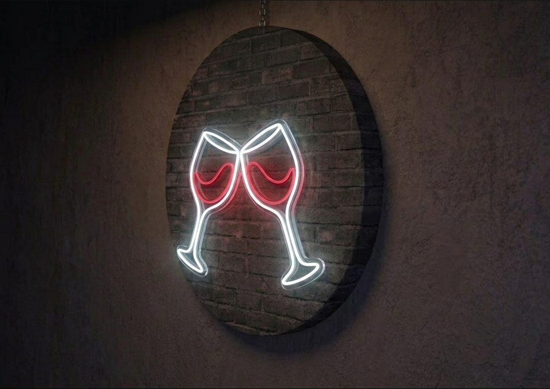 Kadeh Şerefine Neon Tabela (Wine Glasses LED Neon Sign)