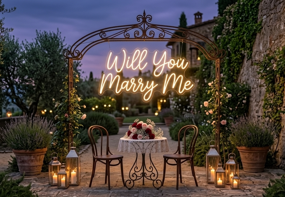 Evlilik Teklifi İçin Işıltılı Bir Dokunuş: Will You Marry Me Neon Tabela