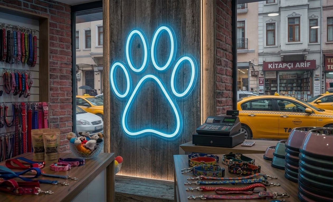 Sevimli Patiler LED Neon Tabela | Ev ve Petshop Dekoratif Işık