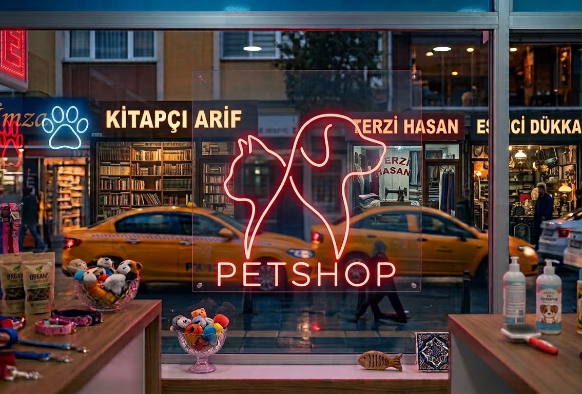 "Canlı Dostum" LED Neon Tabela | Köpek Silüeti ve Petshop Yazılı | Dekoratif Işık