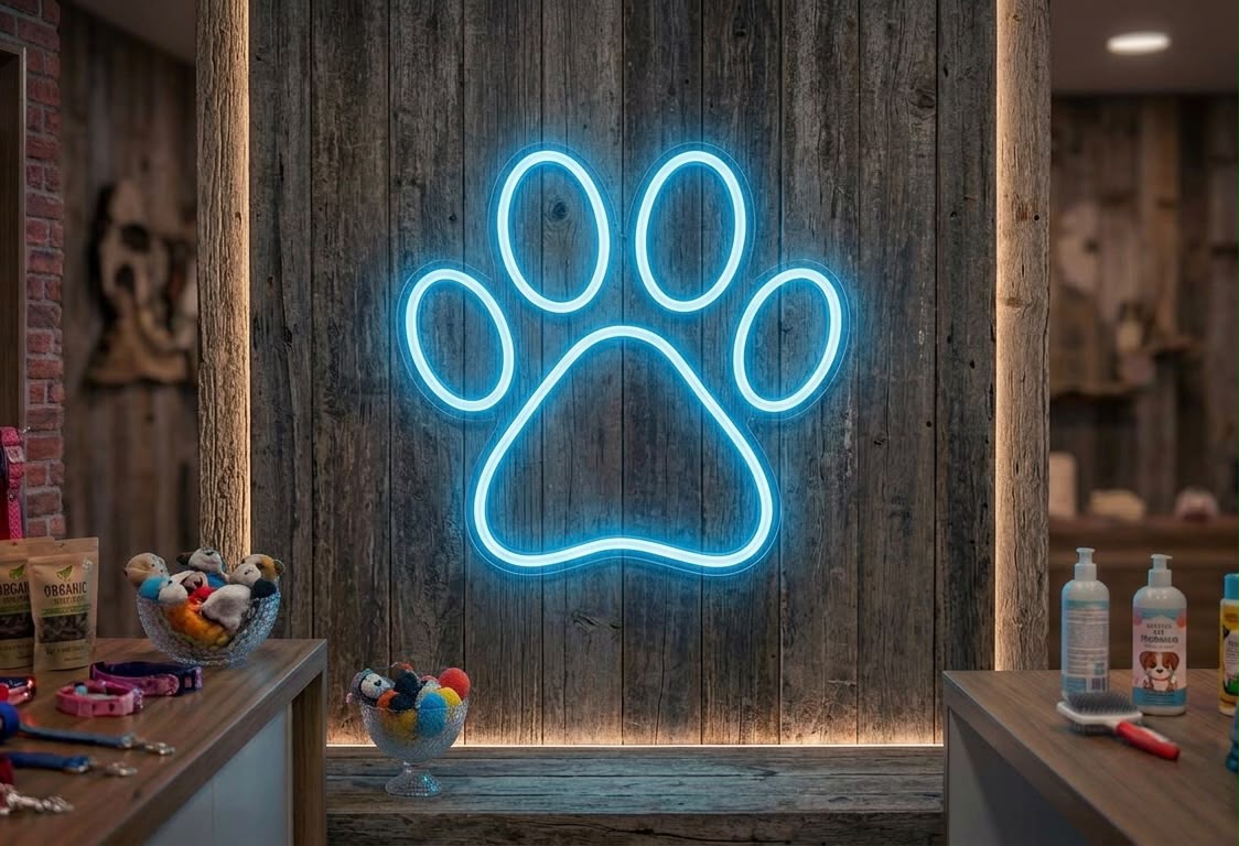 Sevimli Patiler LED Neon Tabela | Ev ve Petshop Dekoratif Işık