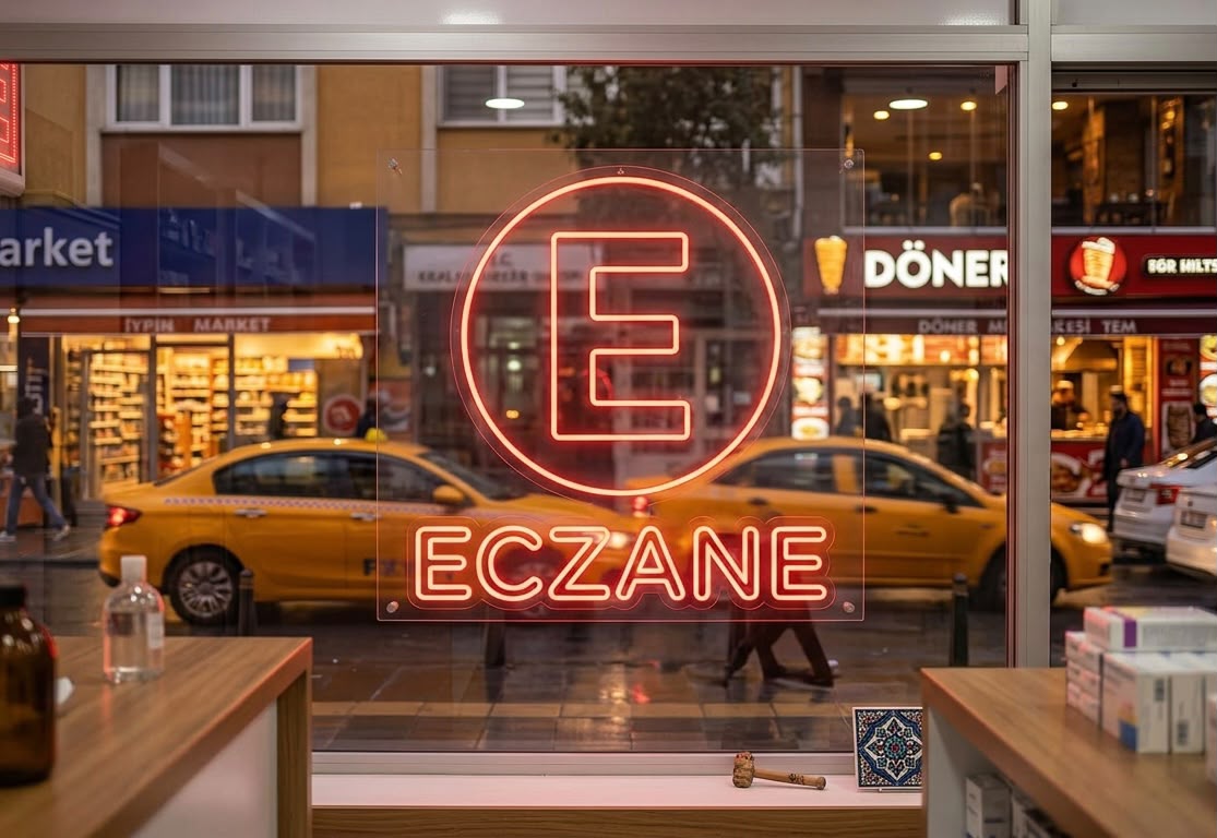 "Eczane E" Logolu LED Neon Tabela | Profesyonel Eczane Tabelası | Kırmızı Işık